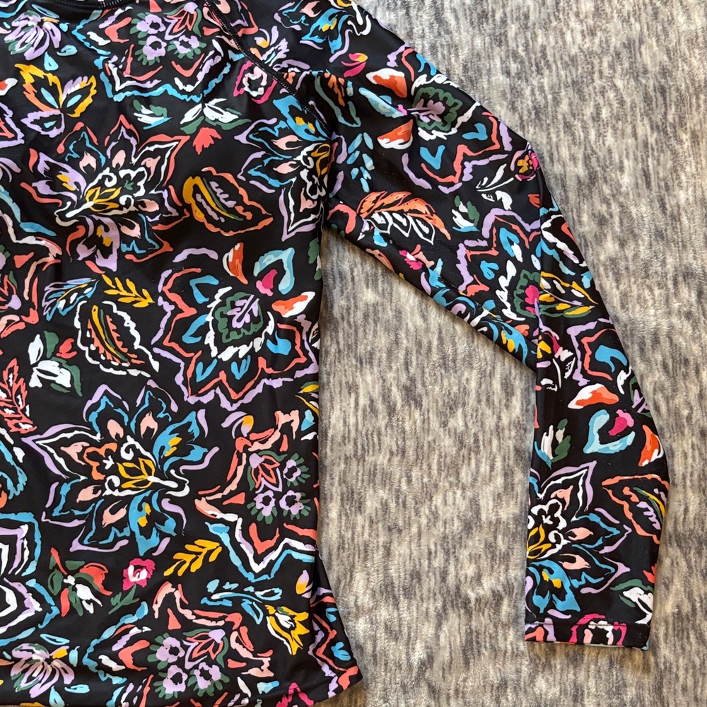Daci Floral Rash Guard Swim Set Long Sleeve w/ Shorts Black Multicolor E146 - Picture 4 of 8